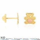 Solid 14k Yellow Gold Pink Enamel Heart Teddy Bear Baby Screw Back Stud Earrings