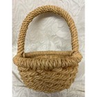 Vintage Woven Wicker Basket Set Round Rope Handle And Rectangular Wood Handle