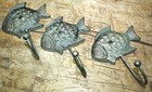 4 Cast Iron Antique Style Sun Fish Coat Hooks Hat Hook Rack Towel Nautical Beach