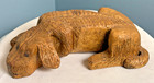 Hand Carved Artist Signed Wooden Laying Resting Dog - Rustic Primitive Folk Art