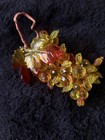 Vintage Mcm Lucite Grape Cluster   Amber Yellow Red   Plastic Leaf    2 Ag 