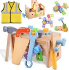 30pc Wooden Kids Tool Set With Work Vest  Toddler Montessori Stem Toy Kit