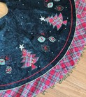 Christmas Tree Skirt Green Velvet Beaded Embroidered Fringe Large 47 
