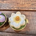 Flower Porcelain Trinket Box With Magnolia Blossom   Iris Lot Of 2 Boxes