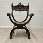 Antique French Renaissance Carved Dagobert Arm Chair Ornate Wood Gothic