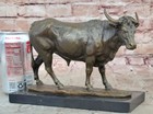 Bronze Bull With Marble Base Hand Made Farm Trophy By Lost Wax Sculpture Decor