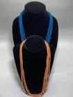 Set Of 2 Vintage Multi Strand Small Beaded Necklaces Opaque Blue   Orange coral
