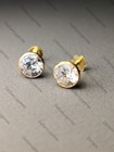 14k Solid Yellow Gold Cz Bezel Set Stud Earrings    unisex Screw Back Sleeper Stud
