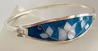 Vtg Alpaca Bracelet Silver Abalone Shell Mother Of Pearl Flower Hinged Mexico