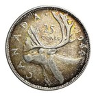 1944 Canada Silver 25 Cents With Dark Tones And Beautiful Rainbow Highlights