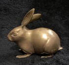 Vintage Heavy Brass Bunny Rabbit Bank 6   l X 5   h     