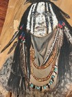 Native American Art    i Am Crow    On Wood Slab  Turquoise Beads    