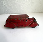 Vintage Red Cast Iron Armored Car Tank Mechanical Coin Bank Metal