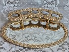 Vintage Ornate Gold Metal Filigree Mirrored Lipstick Holder Vanity Tray Roses