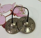 Vintage Tibetan Buddhist Tingsha Cymbals Chimes  Leather Strap Nepal 2 75  Size
