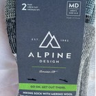 Alpine Design Mens Medium Md Crew Cut Hiking Socks Merino Wool 2 Pair