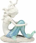 Nautical Capiz Blue Tailed Siren Mermaid Ariel Sitting On Sea Floor Statue Decor