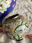 Set Of Vintage Mid Century Cloisonn   Floral Enamel Vases