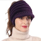 Womens Beanietail Warm Knit Hat Messy High Bun Ponytail Visor Cap