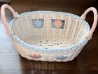 White Oval Vtg Woven Basket Tulip Gathering Paschal Two Handles Wood Accents