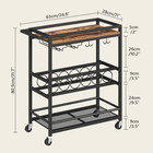 Bar Cart For Home  Rolling Wine Cart With Glass Holders  3-tier Serving Cart Wit