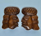 Pair Of Wooden Carved Tribal Face Wall Plaques Decor Honduras 