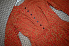 Civil War Victorian Cotton Day Dress Handmade Rusty Red Wclover Print  L