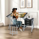 Adjustable Drafting Table Tilted Tabletop Art   Craft Drawing Desk With Stool
