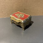Vintage Small Jewelry Trinket Box  Goldtone Red Velvet Inside