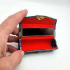 Lipstick Tube Holder W mirror Vtg Blue  Satin Gold Thread Embossing 3 1 2 x 1 