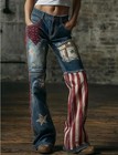 Women s Denim 3d Printed Us Flag Decor Flared Stretch Pants Leggings Breathable