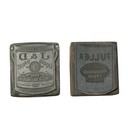 Lot 2 Vintage Letterpress Printing Blocks Paint Can Advertising Wood Mounted