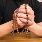 Sacred Olive Wood Rosary Necklace With  St  Michael Medal   Crucifix