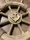 Ship Boat Wooden Steering Wheel With Anchor rope 17  Nautical Wall Decor Replica