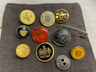 Lot 10 Metal Buttons Cold Enamel Usage Eagle Crests Sew Thru Red Gold S-m