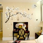 8 Sheets Flower Tree Branch Wall Decals White Flowers Black Tree Wall Stickers 