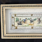 Vintage Persian Miniature Painting On Bone With Khatam Marquetry Frame