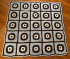 Vintage Granny Square Flower Blue white 37  X 37  Handmade Crochet Throw blanket