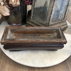 Antique Vintage Japanese Wood W  Copper Insert Ikebana Vase Planter Vessel 9 5 