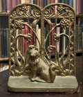 Pair Of Heavy Vintage Art Deco Ornate Cast Iron Dog Bookends - 1930