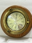 Ship Porthole Wall Clock Brass   Oak Boat Nautical Quartz Marine Works Made Usa