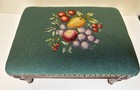 Vintage Floral Needlepoint Footstool Wool Rectangular Fruit Green