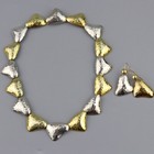 Vintage Taxco Hammered Mixed Metals Sterling Silver Necklace Earrings Set Mexico