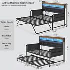 Daybed With Trundle  Twin Day Bed With Upholstered Headboard led Lights  Black