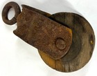 Antique 9 5  Single 5  Wood Sheave Iron Trim Hay Barn Block Tackle Pulley