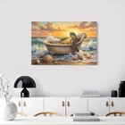 Seashell Turtle Beach Scene Wall Art Canvas Poster Coastal Decor For Home