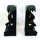 Cast Iron Bookends Cold Painted Dressed Monkey Butlers   Palm Trees Vintage