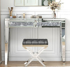 Mirrored Vanity Desk With 2 Drawers  Modern Console Table With Crushed Diamond