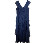 Adrianna Papell Navy Chiffon Ruffle Gown Maxi Tiered Dress Women 16 Formal
