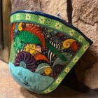 Colorful Bird Motif Talavera Vtg  Wall Pocket Vaseterracotta Mexican Folk Art 8 